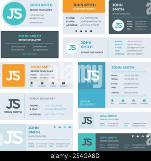 Modèles vectoriels de signature d'email modernes avec place de photo d'auteur. Illustration de l'interface utilisateur du nom du contact avec e-mail et informations sur la page. Modèles vectoriels de signature d'email modernes avec place de photo d'auteur Illustration de Vecteur