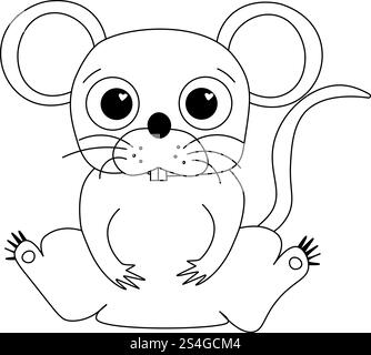 Illustration vectorielle de rat mignon, personnage clipart de bande dessinée, animal dans le style de ligne graphique. conception de vecteur de rat isolé sur fond transparent blanc, chi Illustration de Vecteur