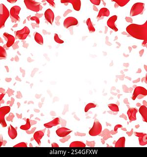 Fond de vecteur de mariage de pétales dispersés de rose rouge tombant. Illustration de la bannière de pétales de rose rouge avec place pour le texte. Fond de vecteur de mariage de pétales dispersés de rose rouge tombant Illustration de Vecteur