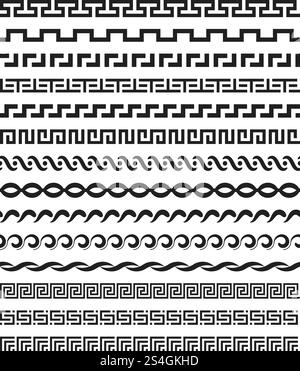 Ancienne mythologie grecque méditerranéenne vectorielle motif répétitif frontières définies. Motif de bordure dans l'illustration horizontale de style grec. Ancienne mythologie grecque méditerranéenne vectorielle motif répétitif frontières définies Illustration de Vecteur