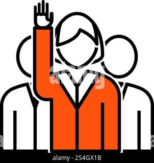 Dame de vote avec l'homme derrière l'icône. Ligne fine avec Orange Remplir Design. Vector Illustration. Illustration de Vecteur