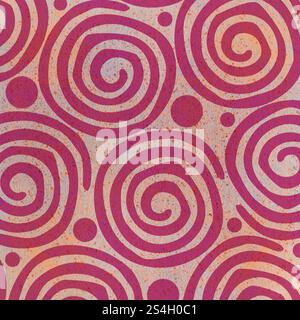 Motif spirale ethnique. Fond décoratif carré avec texture textile en relief avec des motifs en spirale complexes. Banque D'Images
