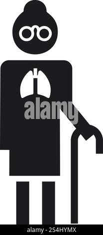 Icône pulmonaire de la vieille femme pneumonie. Illustration simple de l'icône de vecteur de poumon de la vieille femme pneumonie pour la conception de Web isolé sur fond blanc. Icône pulmonaire de la vieille femme pneumonie, style simple Illustration de Vecteur