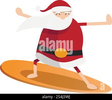 Icône de surf du Père noël. Dessin animé de santa claus icône vectorielle de surf pour la conception Web isolé sur fond blanc. Icône de surf du Père noël, style de bande dessinée Illustration de Vecteur