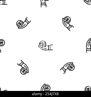 Répétition vectorielle sans couture du modèle de pièce de monnaie à la main pour n'importe quelle conception Web. Pièce de monnaie dans le vecteur sans couture de modèle de main Illustration de Vecteur