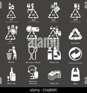 Recycle l'ensemble d'icônes. Ensemble simple de recycle des icônes vectorielles pour la conception Web sur fond gris. Recycle l'ensemble d'icônes, style simple Illustration de Vecteur