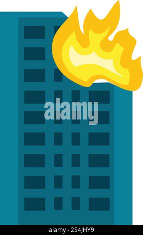 Bâtiment de ville dans l'icône de feu. Illustration plate de la construction de ville dans l'icône de vecteur de feu pour la conception Web. Bâtiment de ville en icône de feu, style plat Illustration de Vecteur