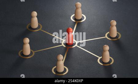 Groupe de personnages de dessins animés - concept de réseautage social. Statut économique et réalisation sociale.rendu 3D sur fond noir. Banque D'Images