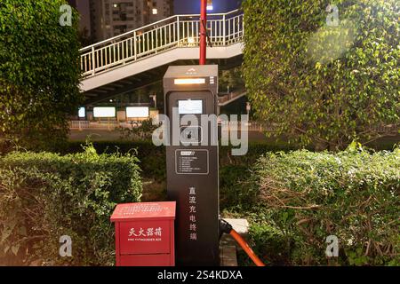 Shenzhen, Chine - 06 février 2019 : une station de recharge de véhicules électriques à Shenzhen. Banque D'Images