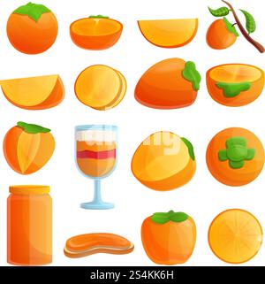 Jeu d'icônes kaki. Ensemble de dessins animés d'icônes vectorielles de kaki pour la conception de sites Web. Ensemble d'icônes de kaki, style de dessin animé Illustration de Vecteur