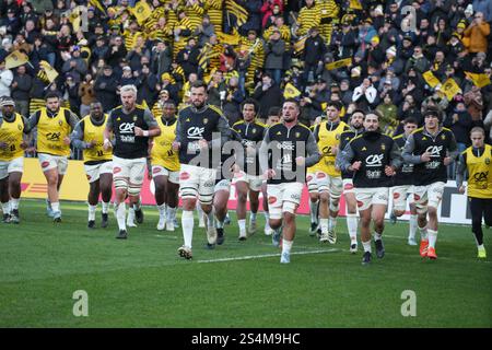 La Rochelle, France. 12 janvier 2025. Équipe stade Rochelais lors de la Coupe des Champions, match de rugby de la poule 2 entre stade Rochelais (la Rochelle) et Leinster Rugby le 12 janvier 2025 au stade Marcel Deflandre à la Rochelle, France - photo Laurent Lairys/ABACAPRESS. COM Credit : Abaca Press/Alamy Live News Banque D'Images