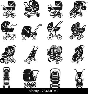 Icônes PRAM définies. Ensemble simple d'icônes vectorielles PRAM pour la conception de sites Web sur fond blanc. Icônes de poussette définies, style simple Illustration de Vecteur