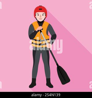 Rafting Man All Equipment icône. Illustration plate de rafting homme toute icône de vecteur d'équipement pour la conception de Web. Rafting homme toute icône d'équipement, style plat Illustration de Vecteur