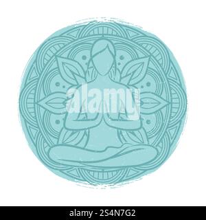 Silhouette féminine d'équilibre de yoga. Fleur mandala et méditaion femme isolé sur blanc. Illustration vectorielle. Silhouette féminine d'équilibre de yoga. Fleur mandala et méditaion femme Illustration de Vecteur
