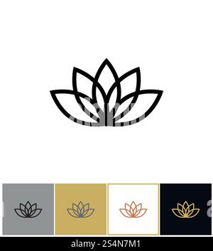Style de ligne d'icône Lotus, pictogramme de calme et d'harmonie lotos sur l'or, l'illustration vectorielle de fonds noirs et blancs. Icône Lotus, pictogramme lotos calme et harmonie Illustration de Vecteur