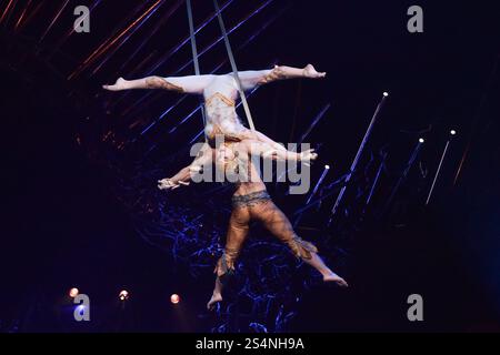 USAGE ÉDITORIAL EXCLUSIF - DES RESTRICTIONS S'APPLIQUENT aux artistes pendant la répétition générale de Alegría - In A New Light du Cirque du Soleil, au Royal Albert Hall de Londres, Angleterre, Royaume-Uni. Mercredi 10 janvier 2024 Banque D'Images