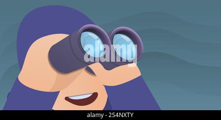 Homme avec jumelles concept bannière. Illustration de bande dessinée de l'homme avec des jumelles vecteur concept bannière pour la conception Web. Homme avec jumelles concept bannière, style de dessin animé Illustration de Vecteur