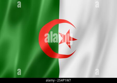 Drapeau Algérie, rendu tridimensionnel, texture satinée. Drapeau algérien Banque D'Images