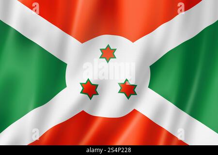 Drapeau du Burundi, rendu tridimensionnel, texture satinée. Drapeau burundais Banque D'Images