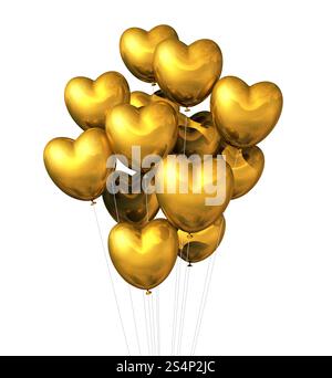 ballons en forme de coeur doré isolés sur blanc. symbole saint-valentin. ballons en forme de coeur doré isolés sur blanc Banque D'Images