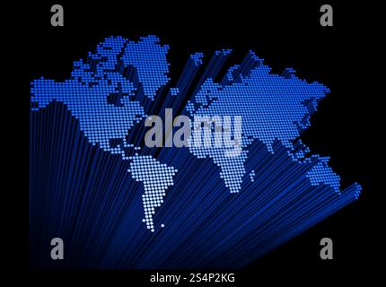 carte du monde repérée en trois dimensions sur fond noir. carte du monde tridimensionnelle Banque D'Images