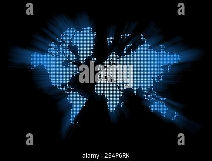 carte du monde repérée isolée sur fond noir. carte du monde repérée Banque D'Images