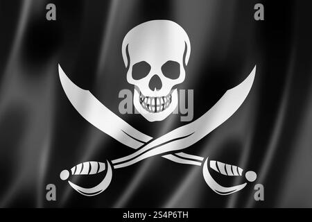 Drapeau pirate, le Jolly Roger, le rendu en trois dimensions, finition satinée Banque D'Images