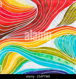 Motif de vagues abstraites tirées par les peintures aquarelle et gel de plomb sur papier calque Banque D'Images