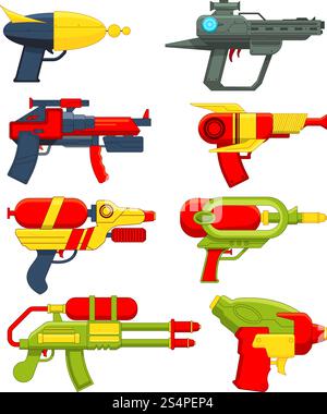 Pistolets à eau. Jouets d'armes pour enfants. Pistolet d'arme jouet pour le jeu d'enfants, illustration vectorielle. Pistolets à eau. Jouets d'armes pour enfants Illustration de Vecteur