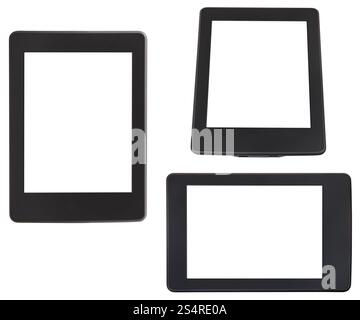 Ensemble d'e-book reader avec cut out écran isolé sur fond blanc Banque D'Images