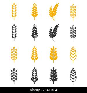 Icônes vectorielles de silhouettes d'oreilles de blé noires et jaunes. Illustration du grain de récolte de la collection. Icônes vectorielles de silhouettes d'oreilles de blé noires et jaunes Illustration de Vecteur