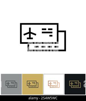 Billet d'avion. Symbole noir plat simple avec ombre sur fond blanc ...