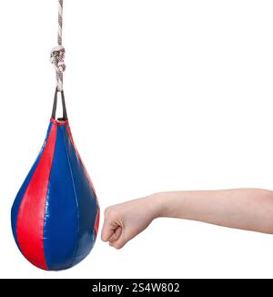 Geste de la main - enfant sac de boxe poing isolé sur fond blanc Banque D'Images