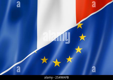 Français mixte et drapeau de l'Union européenne, rendu en trois dimensions, illustration Banque D'Images