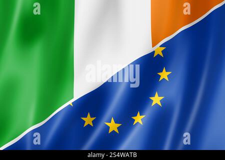 Irlandais mixte et drapeau de l'Union européenne, rendu en trois dimensions, illustration Banque D'Images