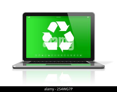 Ordinateur portable 3D avec un symbole de recyclage à l'écran. concept de conservation de l'environnement. Ordinateur portable avec un symbole de recyclage à l'écran. conservation de l'environnement Banque D'Images