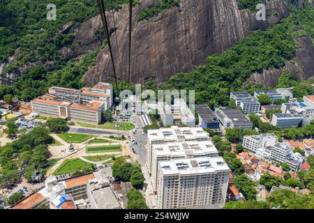 La vue depuis le téléphérique du pain de sucre à Rio de Janeiro, Brésil. Banque D'Images