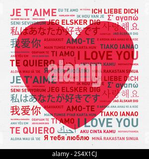 Je t'aime message traduit dans différentes langues du monde - carte vintage Banque D'Images