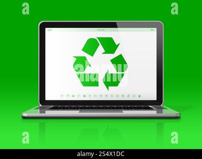 Ordinateur portable 3D avec un symbole de recyclage sur l'écran. concept de conservation de l'environnement. Ordinateur portable avec un symbole de recyclage à l'écran. conservation de l'environnement Banque D'Images
