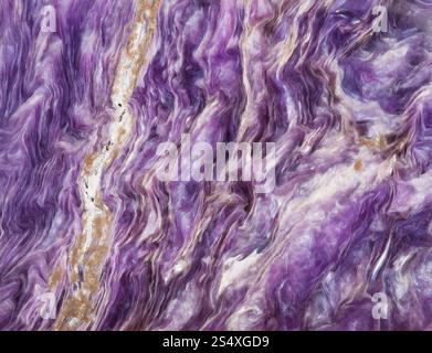 La prise de vue macro de pierre minérale naturelle - Contexte de culbutage charoite gemstone Banque D'Images