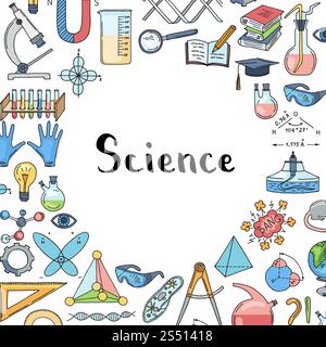 Vectoriel esquissé des éléments de science ou de chimie fond avec lettrage et place de cercle pour l'illustration de texte. Eléments de science ou de chimie esquissés vectoriels Illustration de Vecteur