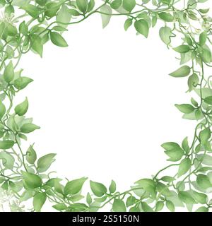 Couronne de brindilles de lierre avec des feuilles vertes. Illustration numérique aquarelle. Cadre rond de brindilles et de feuilles isolées sur fond blanc. Illust botanique Banque D'Images