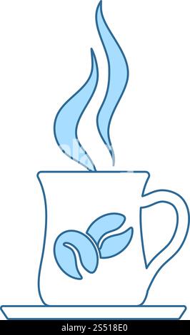 Icône représentant une tasse de café. Fine ligne de remplissage bleu avec Design. Vector Illustration. Illustration de Vecteur