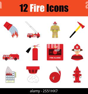 Icône incendie définie. Design couleur. Illustration vectorielle. Banque D'Images