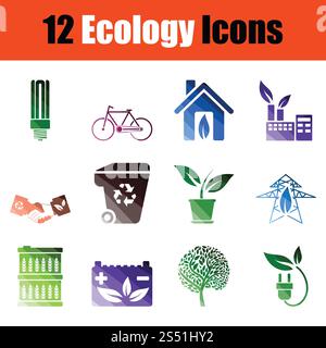 Ensemble d'icônes de l'écologie. Design couleur du dégradé. Vector illustration. Banque D'Images