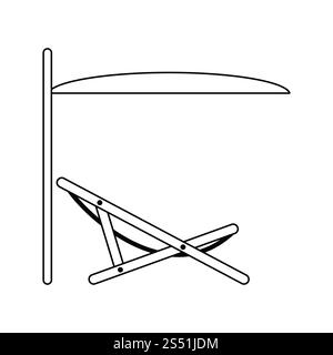 Plage de la mer de l'icône dossier inclinable avec parapluie . Fine ligne design. Vector illustration. Banque D'Images