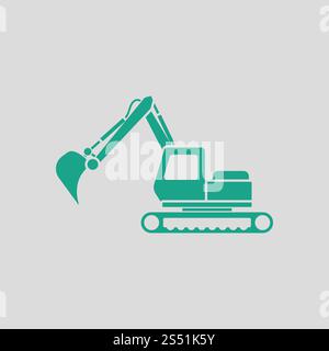 La construction de l'icône de l'excavatrice. Avec fond gris vert. Vector illustration. Banque D'Images