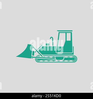 La construction de l'icône bulldozer. Avec fond gris vert. Vector illustration. Banque D'Images