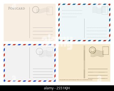Modèles de cartes postales de voyage. Cartes postales de voeux ensemble de vecteurs arrière. Courrier vide vierge pour illustration de courrier. Modèles de cartes postales de voyage. Cartes postales de voeux ensemble de vecteurs arrière Illustration de Vecteur