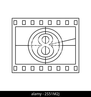 Vue du film avec l'icône du compte à rebours. Fine ligne design. Vector illustration. Banque D'Images
